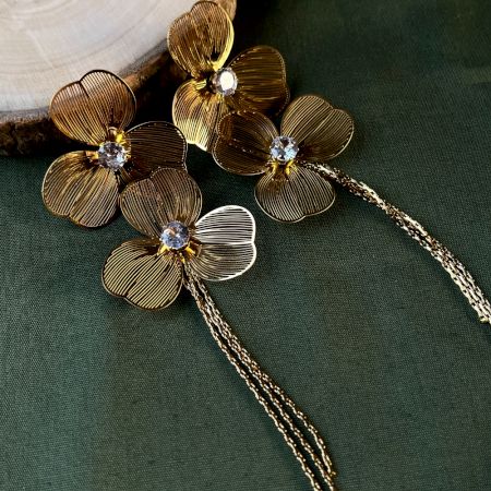 18K Gold Plated Floral Chain Drop Statement Earrings